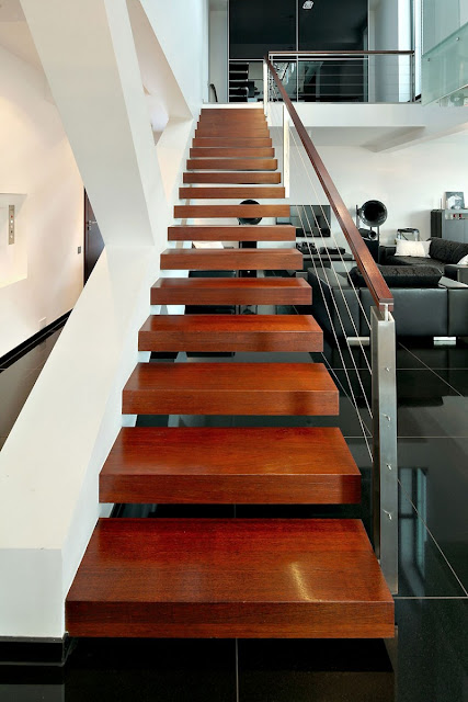 Stairscase Made from Dark Brown Wooden Material with Dark Brown Wooden Handle