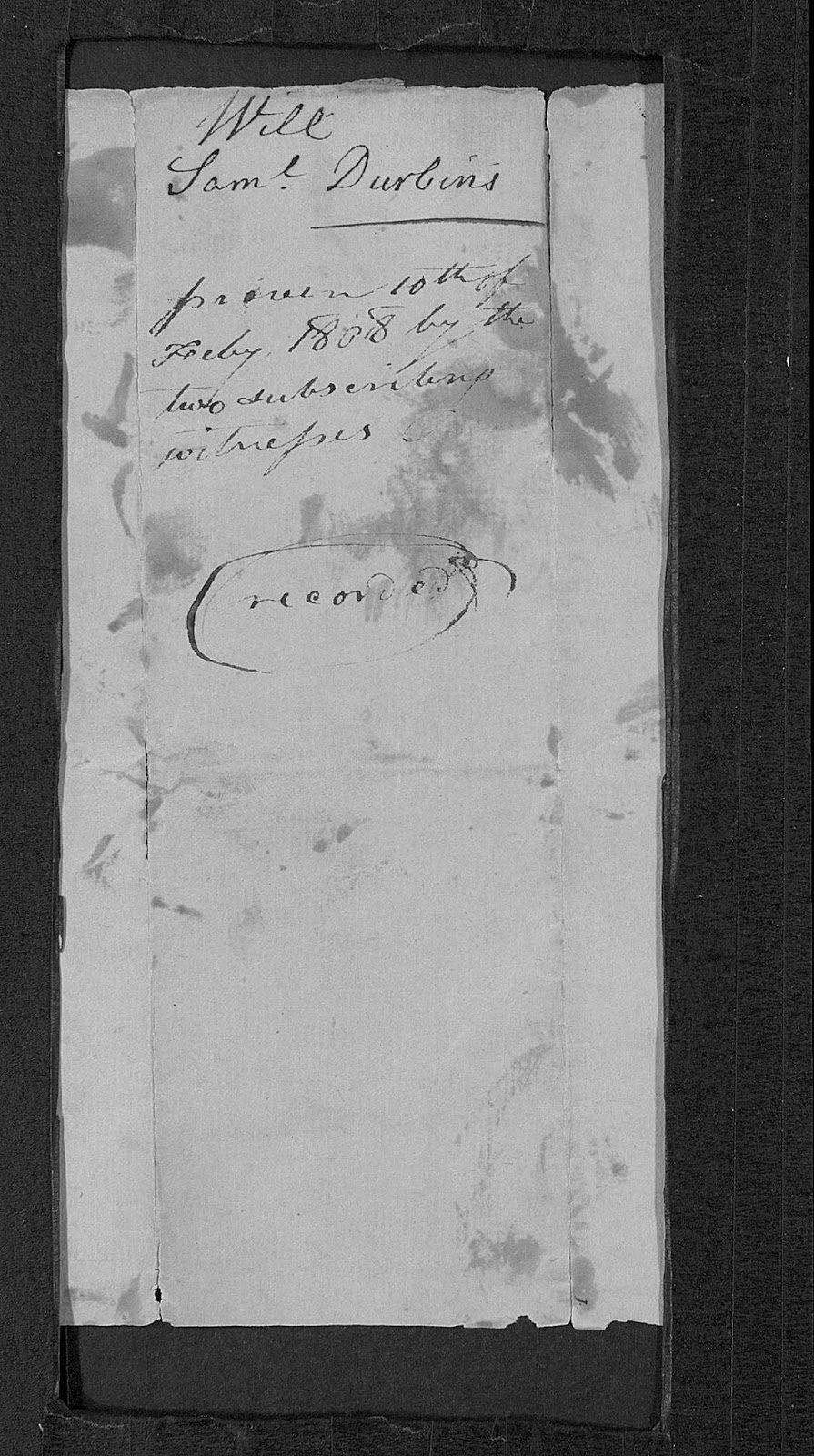Durbin Family History Samuel Durbin Jr Will 1807