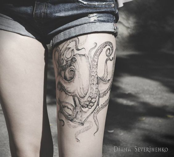 Thigh Octopus Tattoo For Women