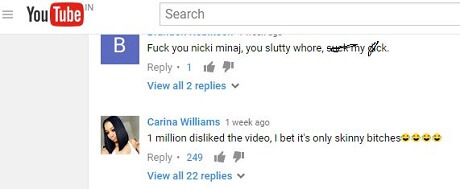 Screenshot of Comments Taken from Nicki Minaj's Anaconda Song