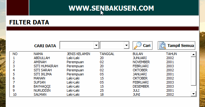Cari Membuat Filter Pencarian Data Dengan 2 Kreteria Tampil Di Listbox