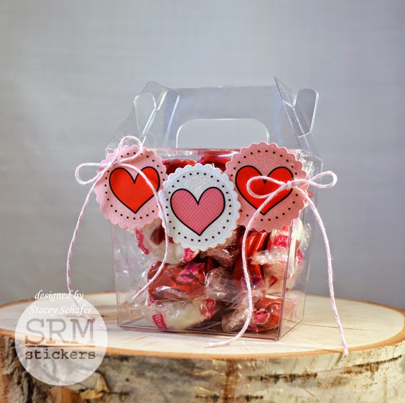 SRM Stickers Blog - Sweet Take Out Treat Box by Stacey - #clearcontainers #twine #stickers #valentine #punchedpieces