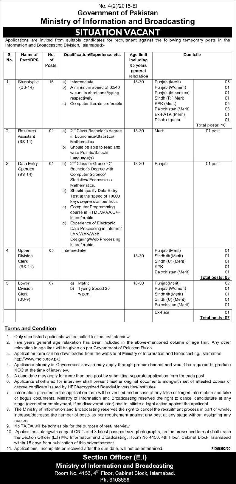 Ministry of Information & Broadcasting Jobs 2020