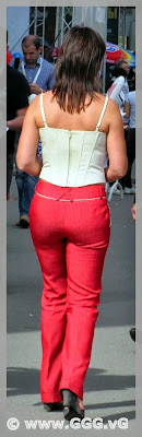 Girl wearing red cotton pants 