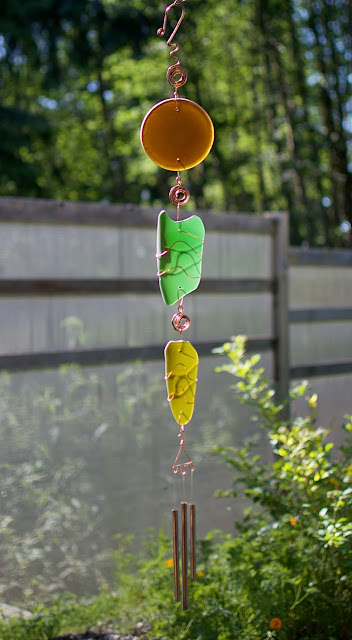Glass and copper handcrafted outdoor wind chime, Coast Chimes