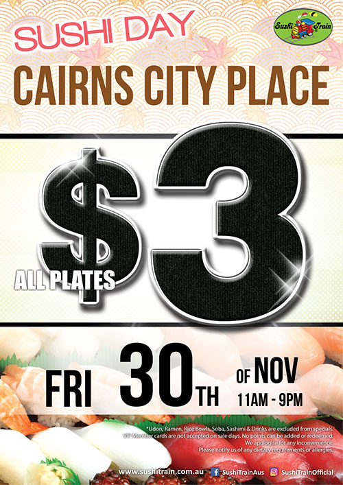 Sushi Train Australia Pty Ltd Sushi Train Cairns City Place Station Sushi Day 3 Sale