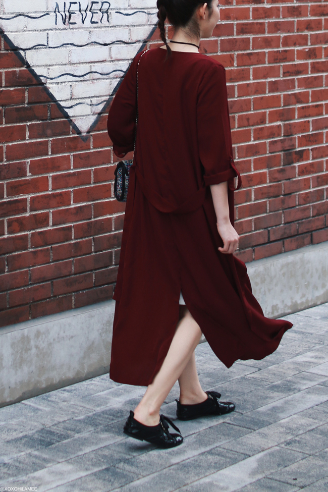 OOTD | バーガンディガウンのプチプラフェミニンカジュアルコーデ - Japanese Fashion Blogger
