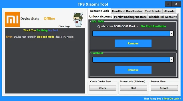 Mi Account  RemoveTPS Xiaomi Tool Free Download