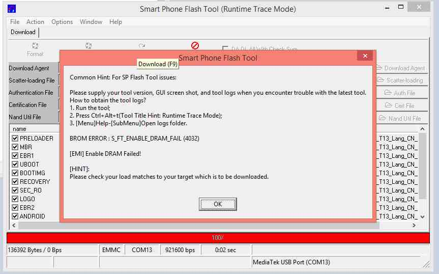 smart phone flash tool brom error 2035