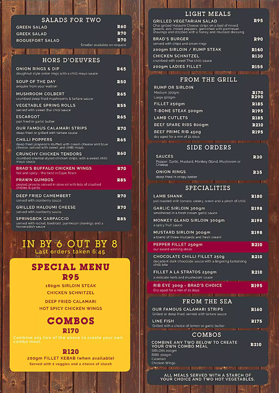 . Early Bird special at Brad's Grill, Sea Point