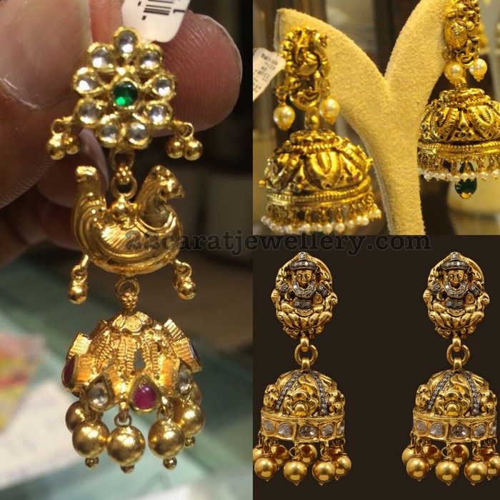 Antique Jhumkas with Gold Balls - Jewellery Designs