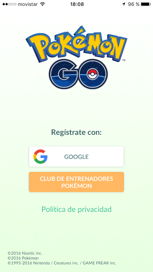 PokemonGO. puedes entrar con tu usuario de Google