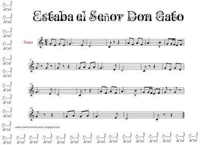 Partitura para Flauta  de Estaba el Señor Don Gato partitura popular infantil
