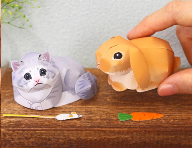 PAPERMAU Norwegian Forest Cat & Holland Lop Rabbit Miniature Paper