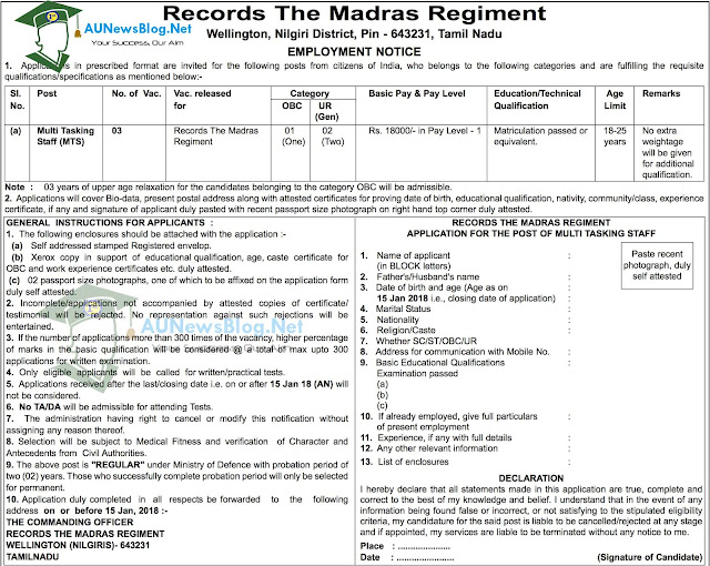 Records the Madras Regiment Wellington Recruitment 2018