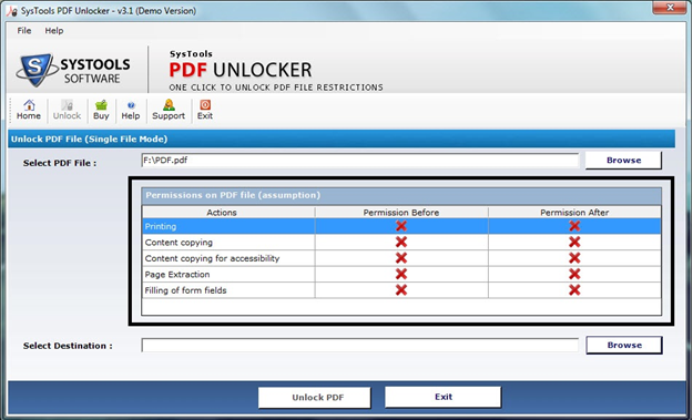 unlock PDF file single file mode