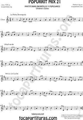  Partitura de Oboe La Reina Berenguela, Árbol Verde y Arroz con Leche Mix 21 Sheet Music for Oboe Music Score