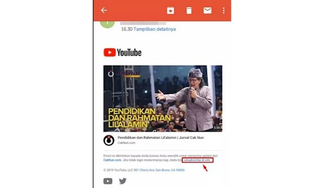 cara nonaktifkan notifikasi email youtube