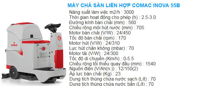 Máy lau hút sàn nhà máy ngồi lái Comac Inova 55B