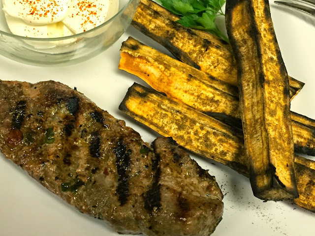 marinated and grilled venison with grilled yam