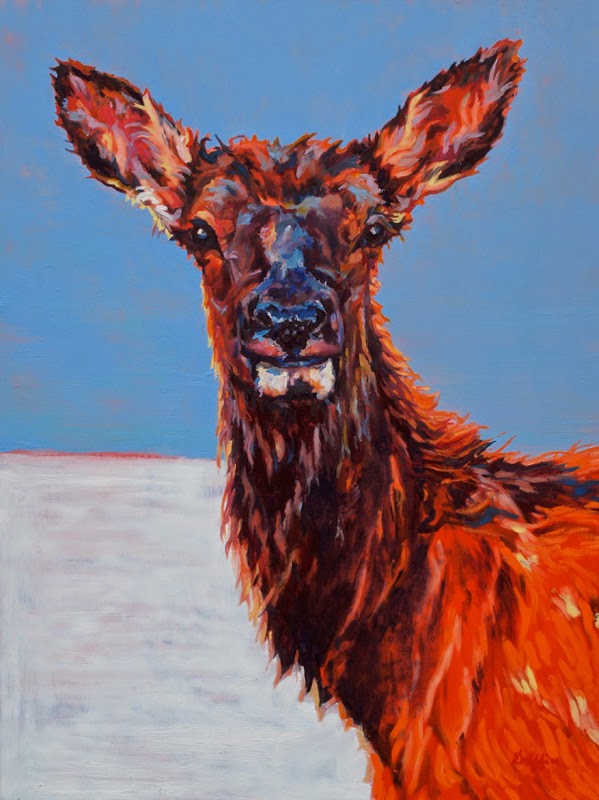 Colorful Contemporary Animal Art Wildlife Elk Calf Painting "Spotted