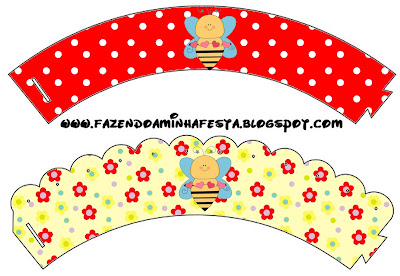 Imprimibles de abejas y flores. Wrappers o Bases para cupcakes de abejas y flores.