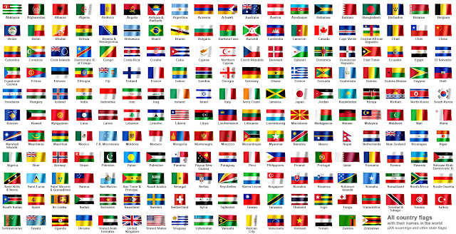 Display of flags of all countries in the world in one image with their names