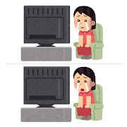泣きながらテレビを見る人のイラスト（女性）