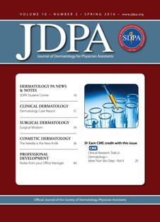 JDPA Journal of Dermatology for Physician Assistants 2016-02 - Spring 2016 | ISSN 1938-9574 | CBR 96 dpi | Trimestrale | Professionisti | Medicina | Dermatologia | Infermieristica
The JDPA is the official clinical journal of the Society of Dermatology Physician Assistants. The mission of the JDPA is to improve dermatological patient care by publishing the most innovative, timely, practice-proven educational information available for the physician assistant profession.