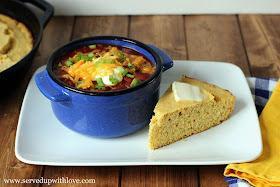 Easy Crock Pot Chili recipe with cornbread from Served Up With Love
