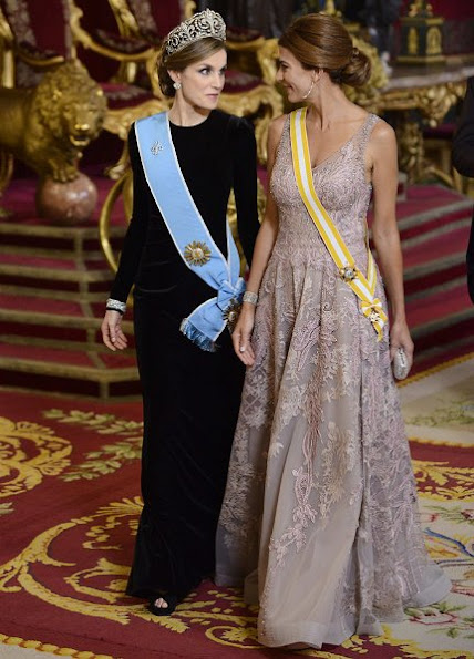 King Felipe and Queen Letizia of Spain receive Argentina's President Mauricio Macri and wife Juliana Awada for an Gala Dinner at the Royal Palace