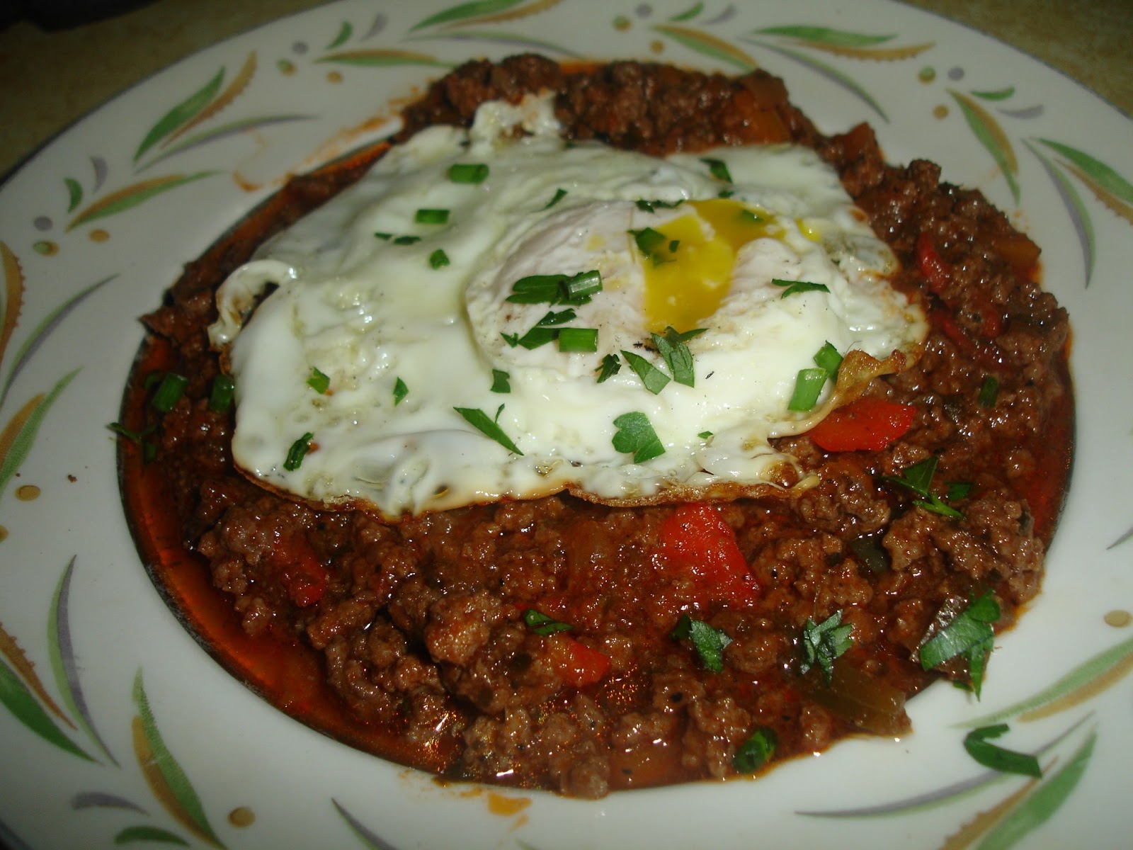 Inside Outdoor Food Chili with Eggs