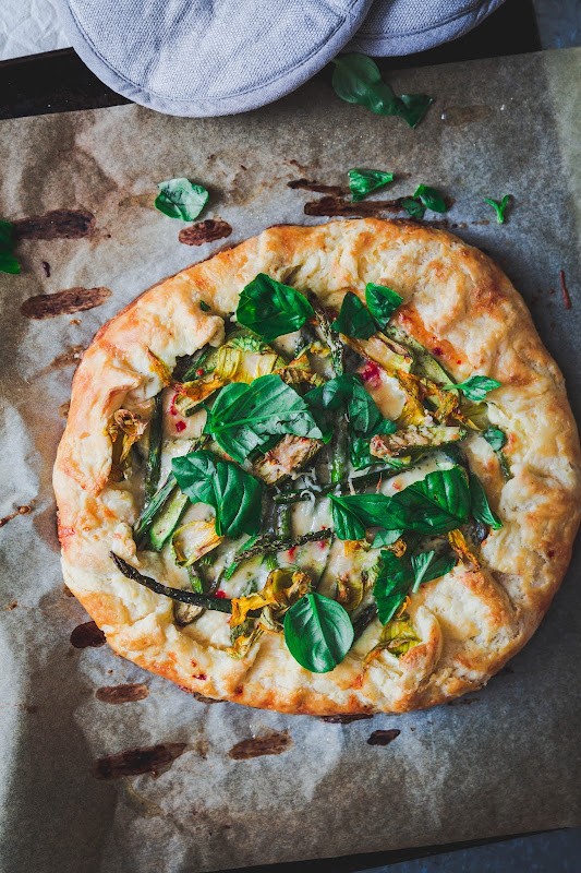 Milk and Honey Zucchini, Asparagus and Goat Cheese Galette