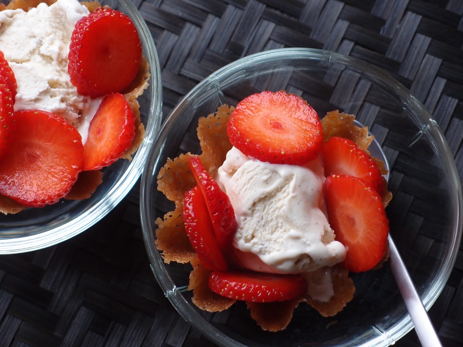 The VegHog Delightful brandy snap baskets with vanilla icecream and