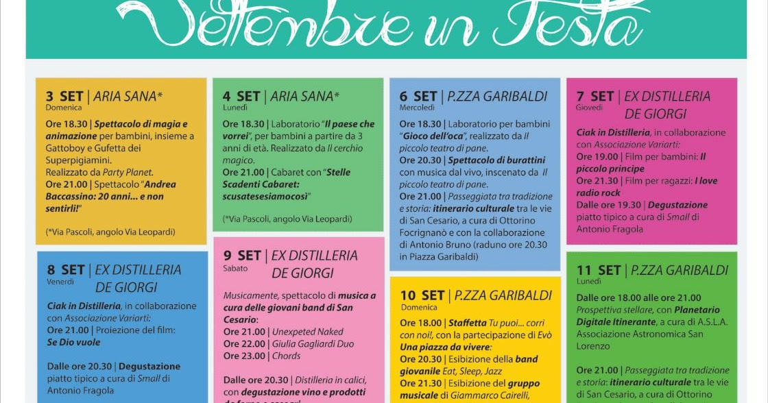 Settembre in festa dal 3 al 16 settembre 2017
