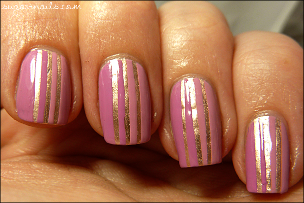 7. Pink and Gold Striped Gel Nails - wide 10