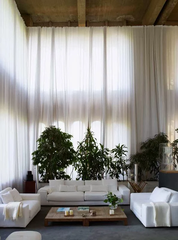 floor-to-ceiling white curtains ELLE Decoration interior design inspiration