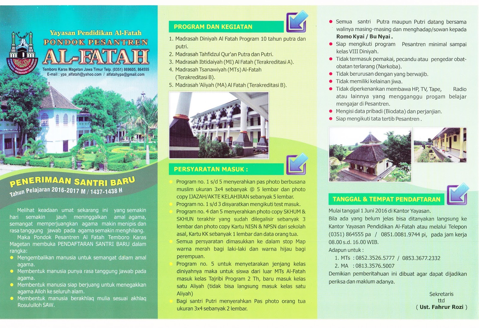 Info Penerimaan Santri Baru PonPes Al Fatah Tahun