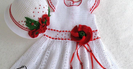 A cuteness !! . White and red for girls crochet dress. I loved. Graphic ...
