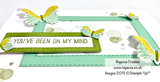 Colour challenge STampin' Up! Mint Macaron, Old Olive and Daffodil Delight, Butterfly Gala, Beauty Abound, Stitched Rectangles