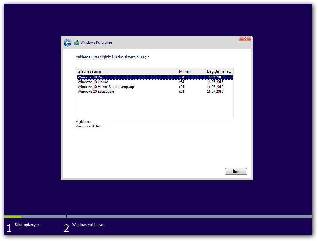 Windows 10 (Home, Core Single Language, PRO ve Education) Kurulum