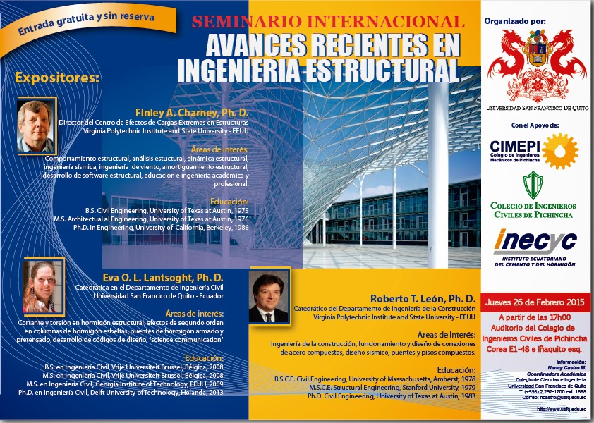 El Politécnico-USFQ presenta el Seminario Internacional "Avances Recientes en Ingeniería Estructural" 26 febrero, 17h00. CICP