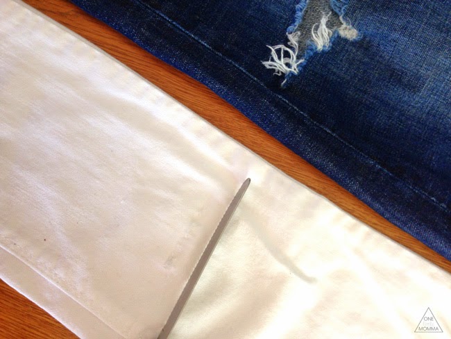 How to distress white denim- easy tutorial for modest distressed jeans