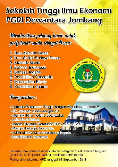 Lowongan Kerja Dosen Sekolah Tinggi Ilmu Ekonomi Pgri Dewantara Jombang Lowongan Dosen