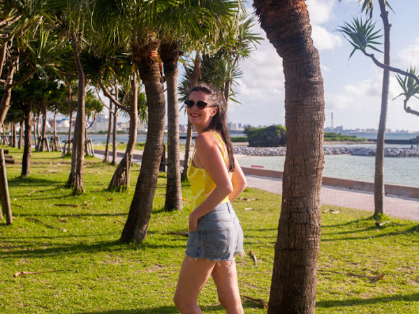 Travel: Araha beach sunset in lemon print swimsuit