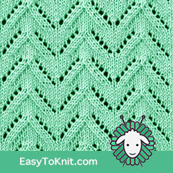 Eyelet Lace 38: Chevron | Easy to knit #knittingetitches #eyeletlace
