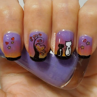 Cats under tree in the evening using nail decals from KKCenterHK