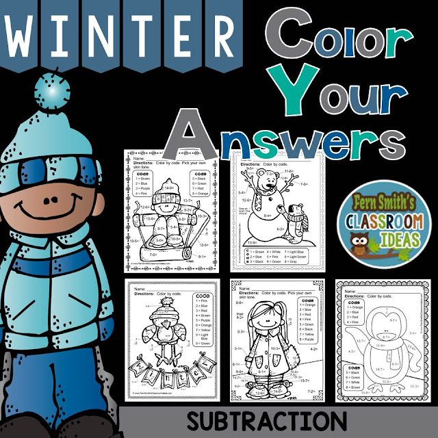 Fern Smith's Classroom Ideas Winter Fun! Basic Subtraction Facts - Color Your Answers Printables at TeacherspayTeachers, TpT.