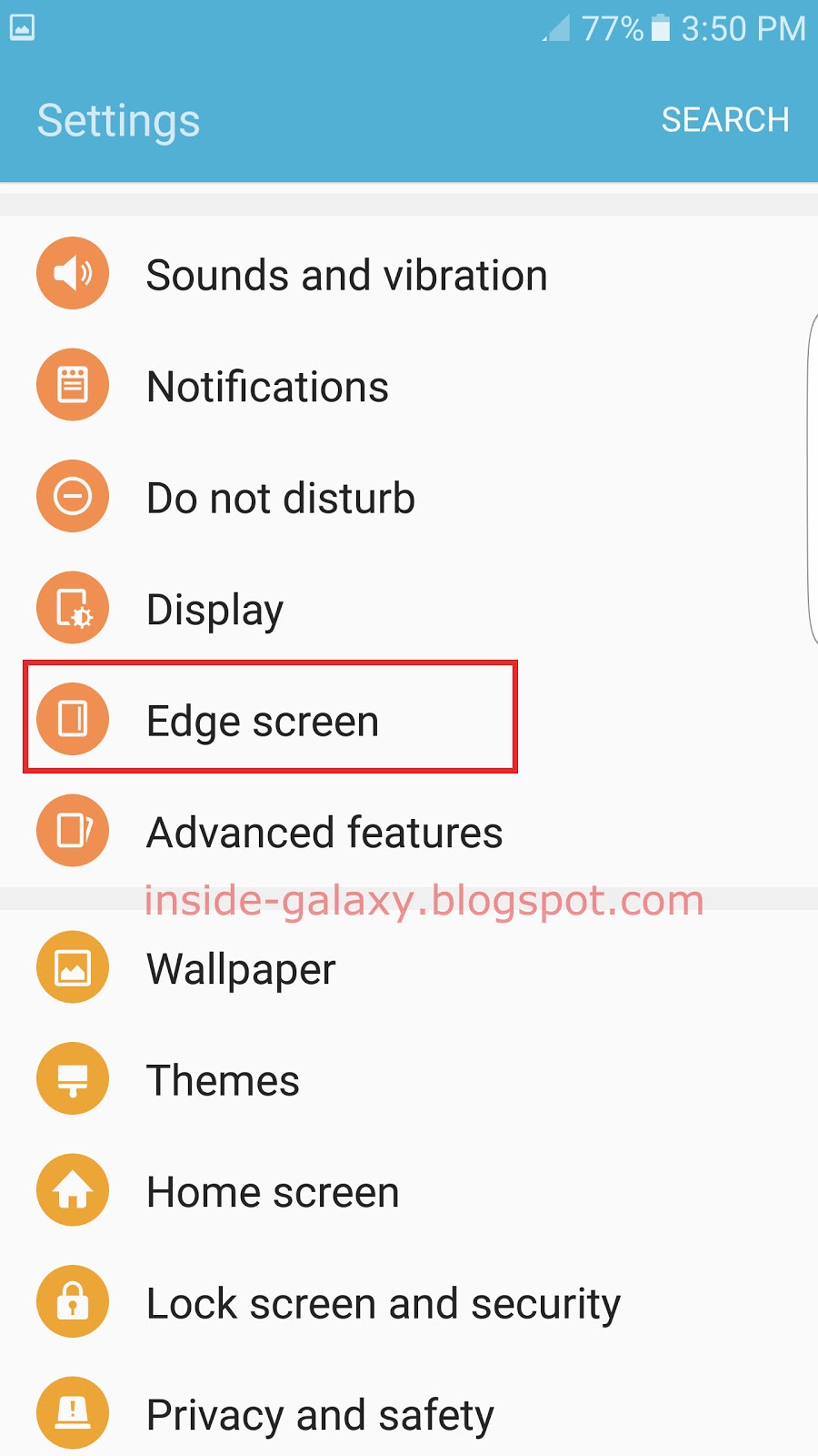 edge screen samsung a70