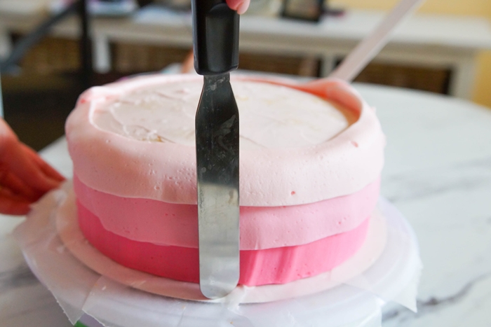 Tips for Frosting Cakes, like this ombre cake | bakeat350.net for The Pioneer Woman Food & Friends